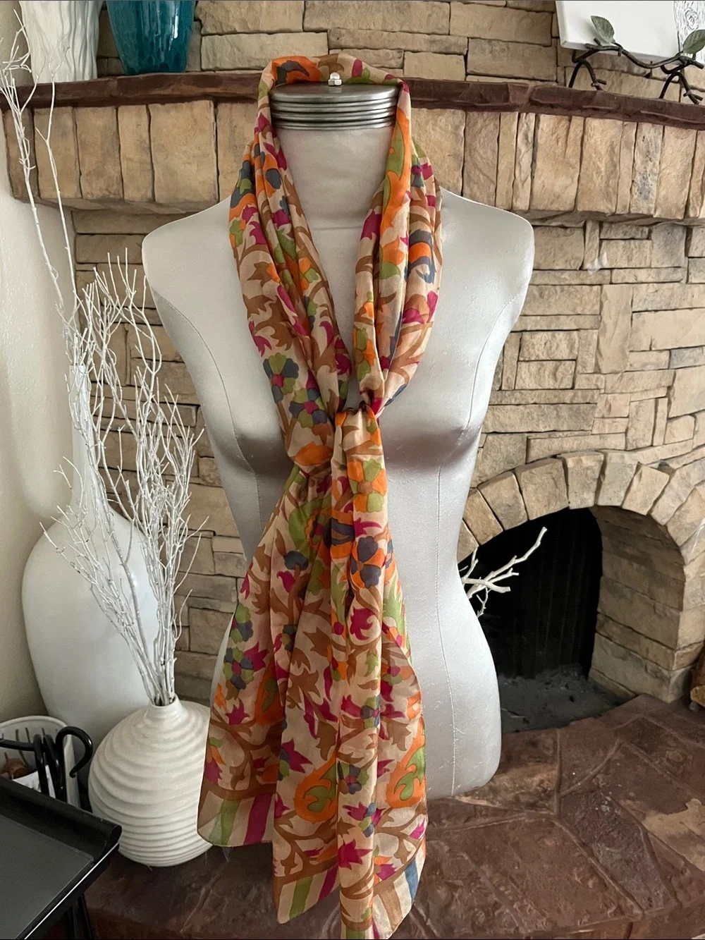 Colorful Floral Print Lightweight SILK Scarf - Made in India